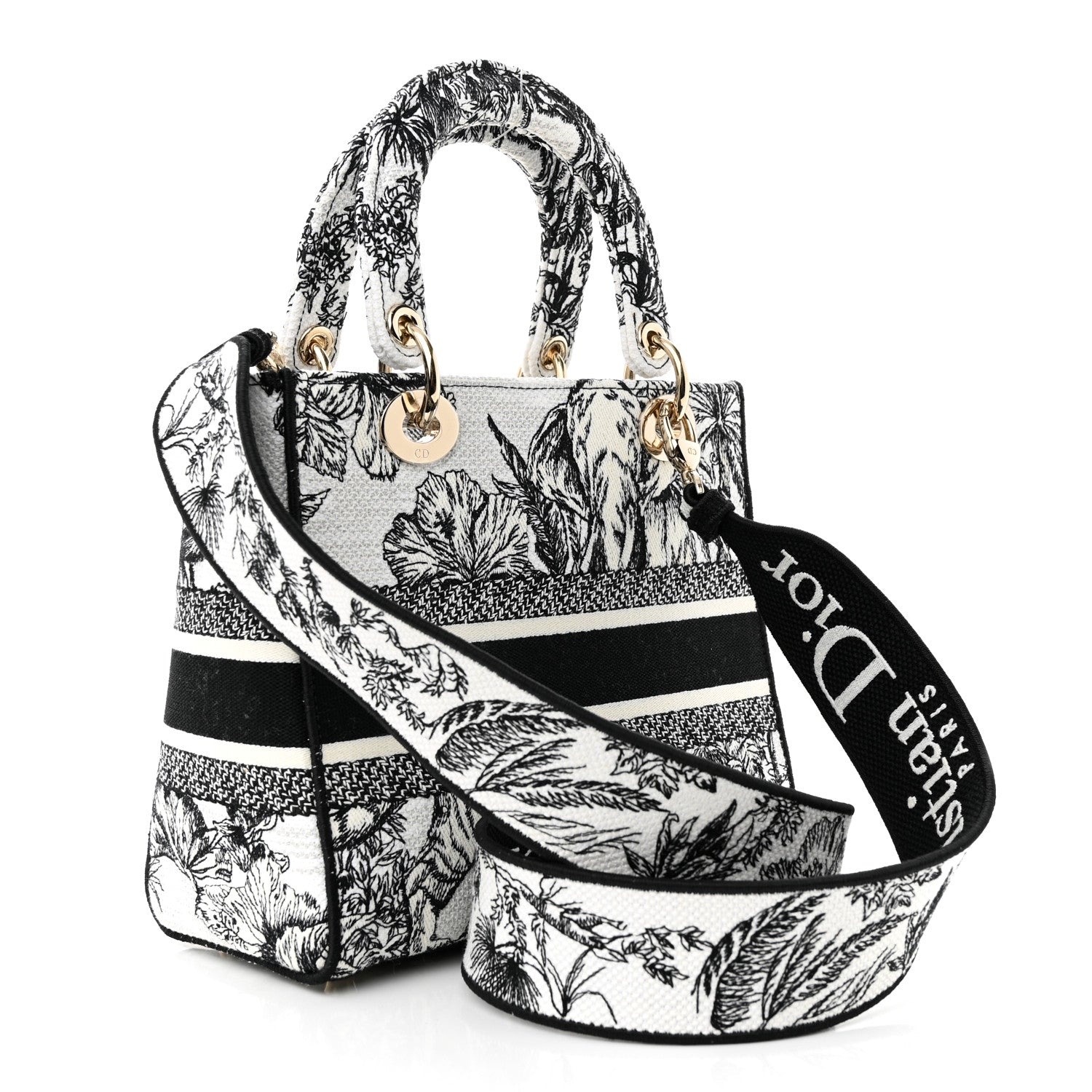 Christian Dior Toile de Jouy Voyage Embroidered Medium Lady D-Lite White Multicolor 3 of 11