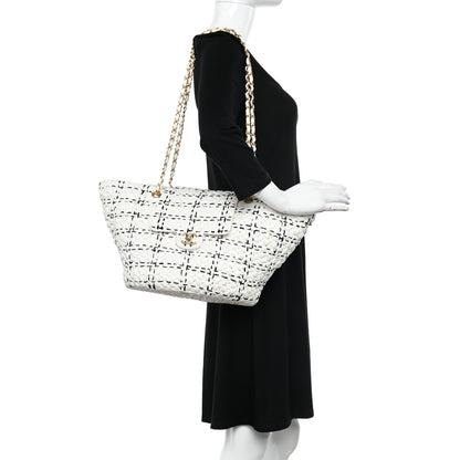 Chanel Raffia Effect Tweed Shopping Tote White Black 2 of 10