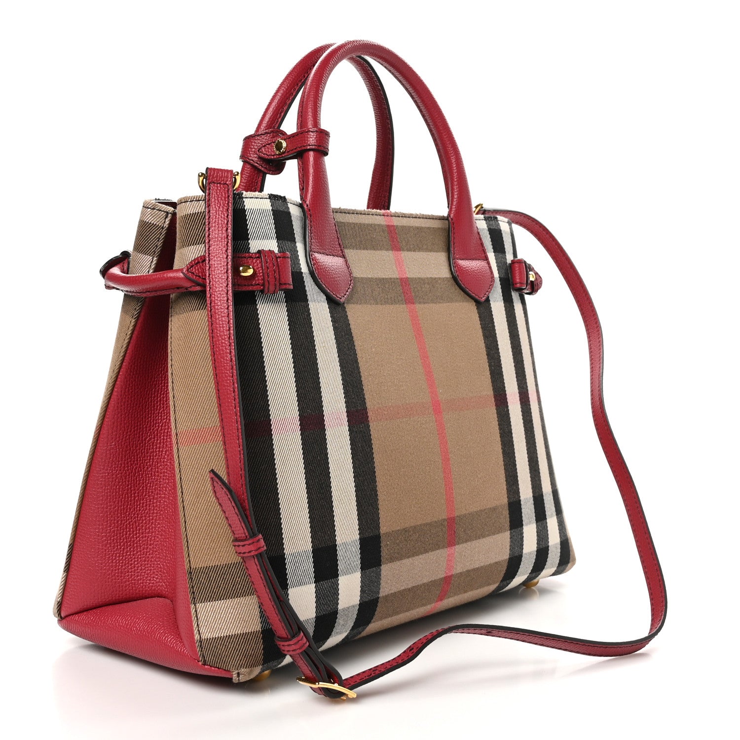 Burberry House Check Grainy Calfskin Medium Banner Tote Russet Red 3 of 10