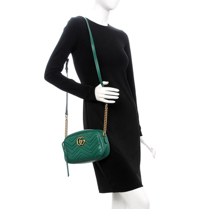 Gucci Calfskin Matelasse Small GG Marmont Chain Shoulder Bag Emerald Green 2 of 8
