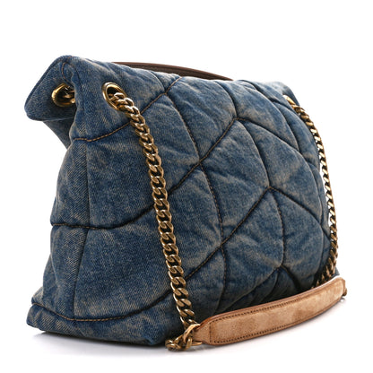 Saint Laurent Denim Quilted Small Loulou Puffer Monogram Chain Satchel Blue Cinnamon 3 of 10