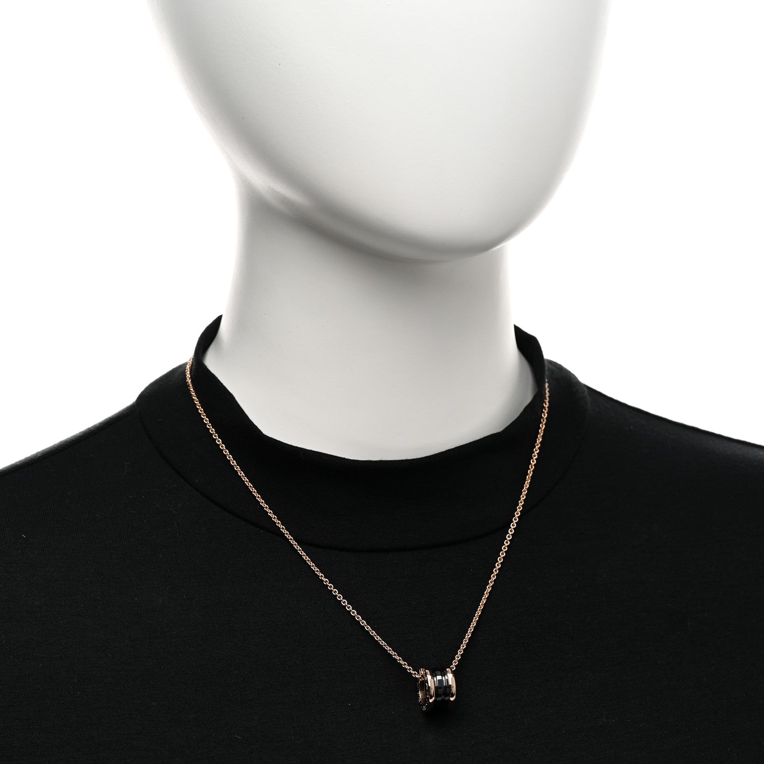 Bulgari 18K Rose Gold Black Ceramic B.Zero1 Pendant Necklace 2 of 5