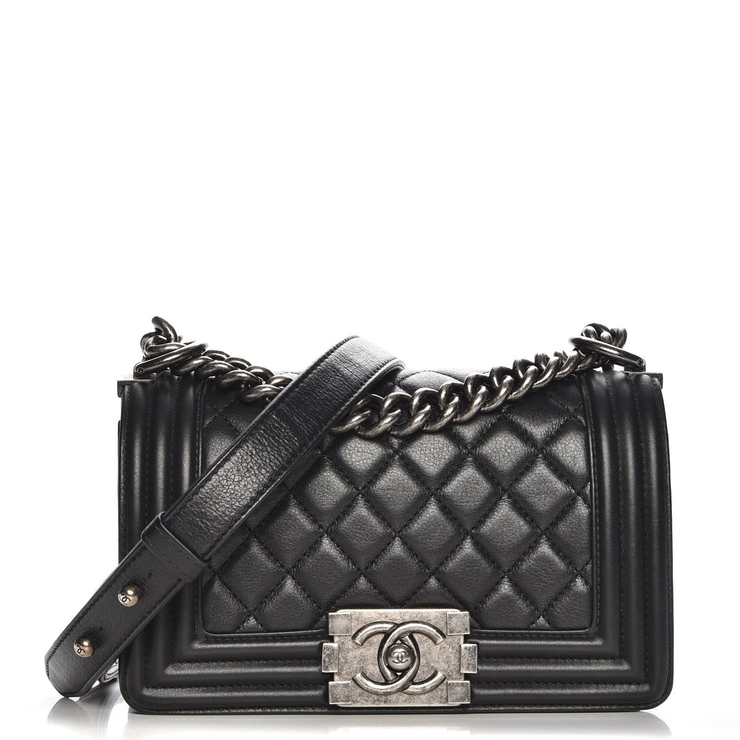 Calfskin Quilted Small Boy Flap Black