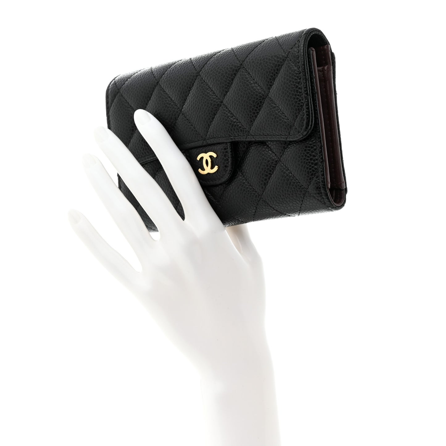 Caviar Quilted Medium Flap Wallet Black