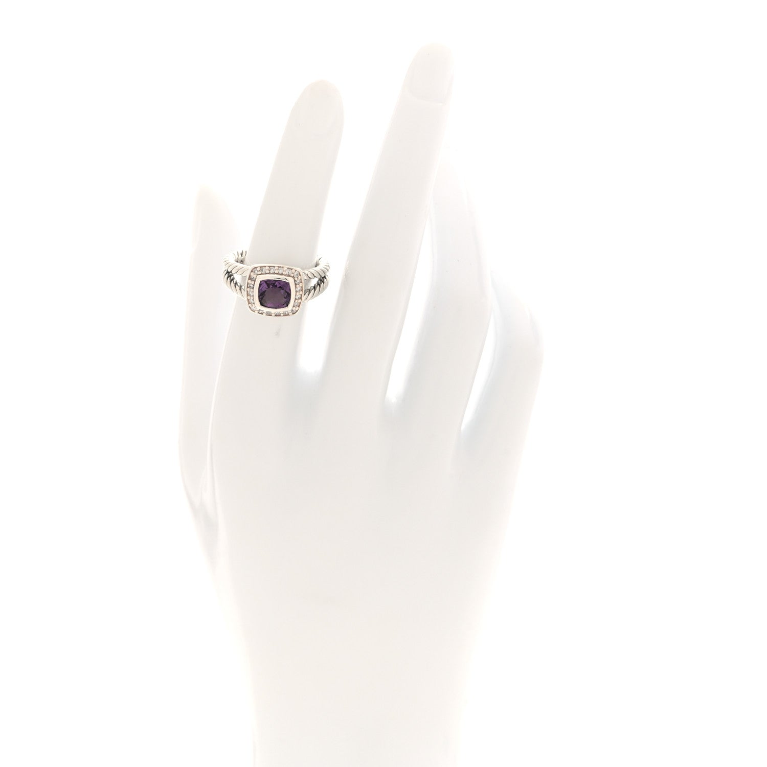David Yurman Sterling Silver Diamond Amethyst 7mm Petite Albion Ring 52 6 2 of 4