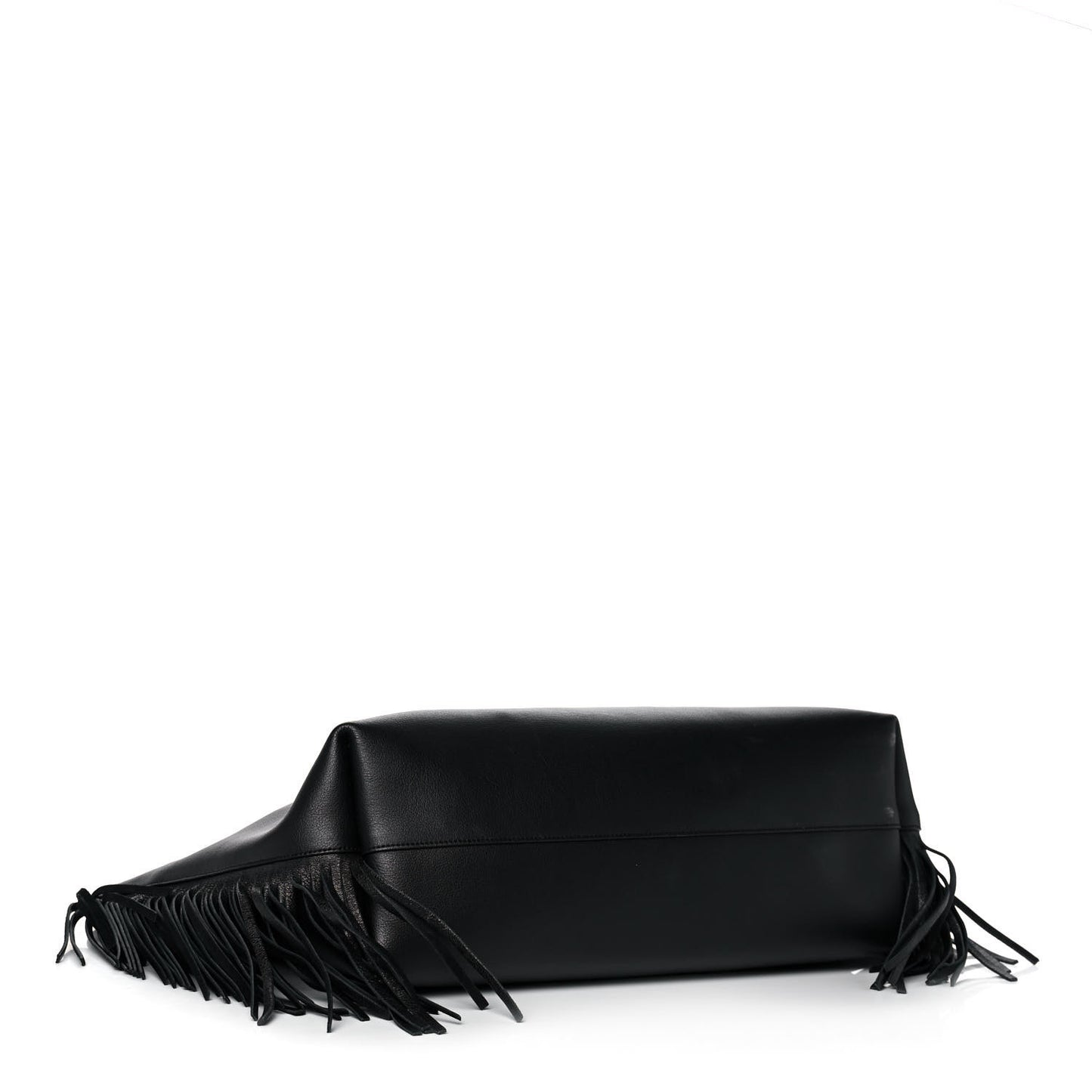 Calfskin Large Fringe Shopping Tote Black