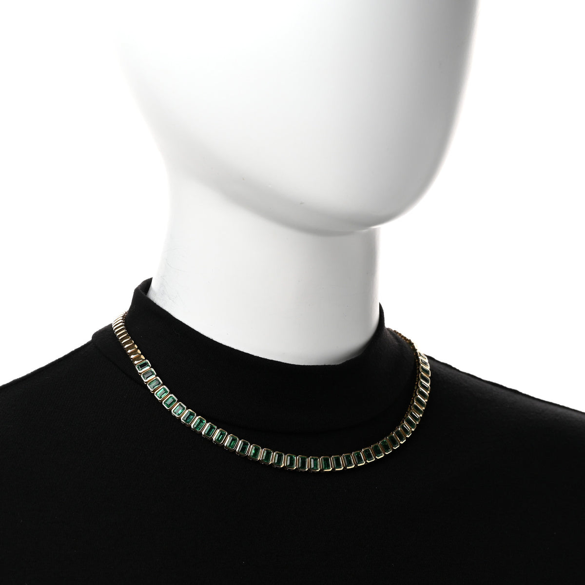 18K Yellow Gold Emerald Large Emerald Cut Bezel Choker Necklace