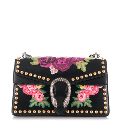 Gucci Calfskin Floral Embroidered Studded Small Dionysus Shoulder Bag Black 1 of 9
