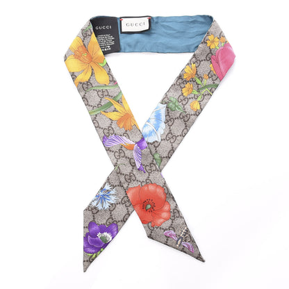 Gucci Silk Twill GG Monogram Special Flory Neck Bow Scarf Beige Sky Blue 1 of 3