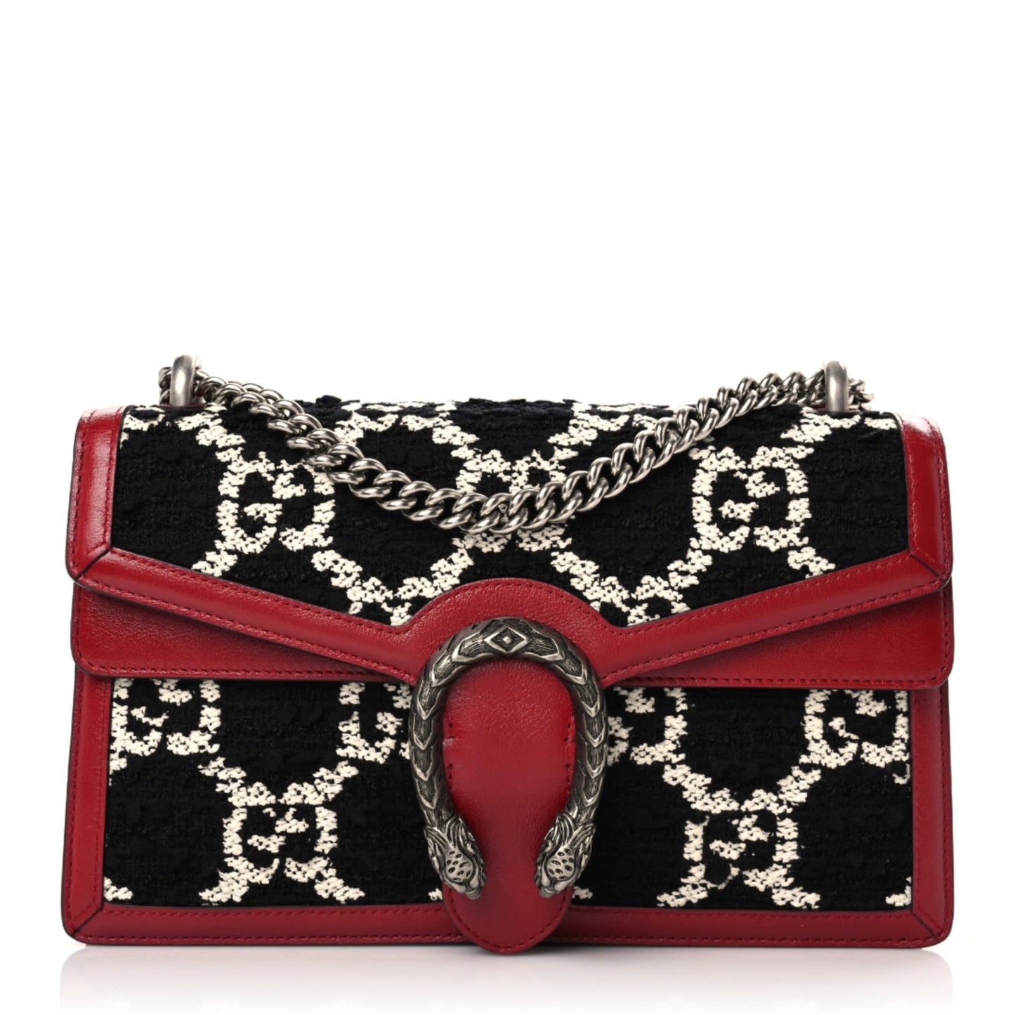Tweed GG Monogram Small Dionysus Shoulder Bag Black White Romantic Cherry