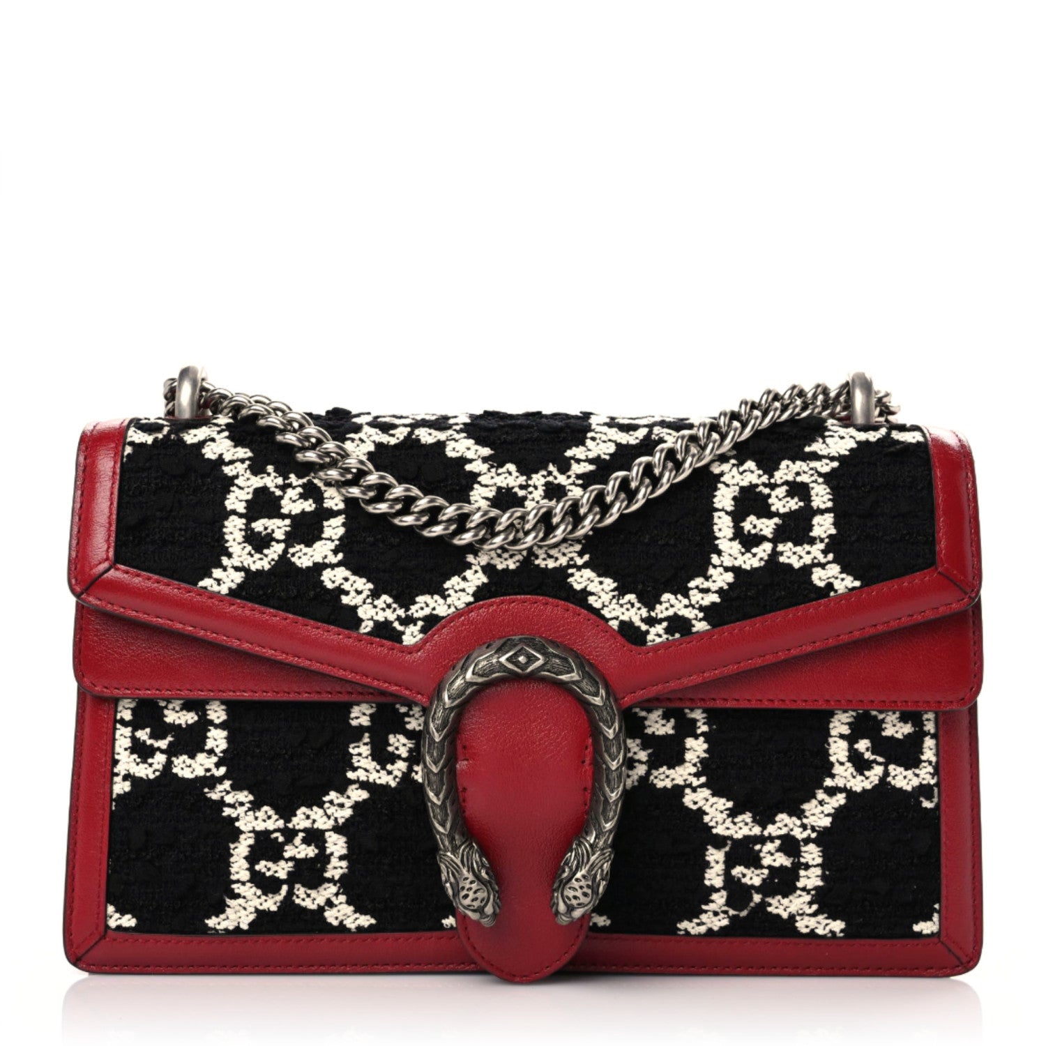 Gucci Tweed GG Monogram Small Dionysus Shoulder Bag Black White Romantic Cherry 1 of 11