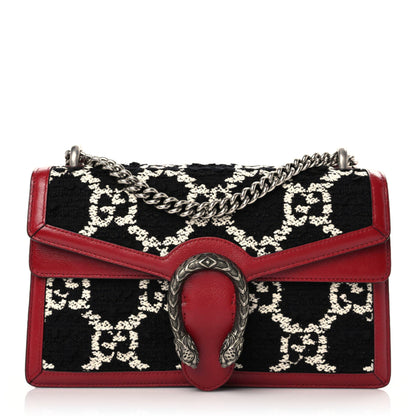 Gucci Tweed GG Monogram Small Dionysus Shoulder Bag Black White Romantic Cherry 1 of 11