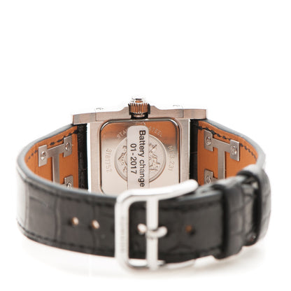 Hermes Stainless Steel Alligator Diamond 23mm Medor Quartz Watch Noir 7 of 11