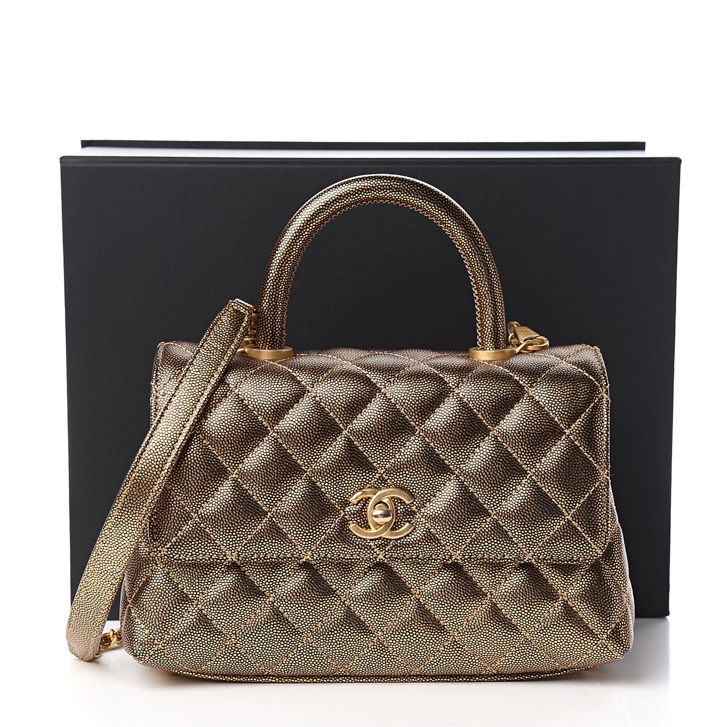 Metallic Caviar Quilted Mini Coco Handle Flap Gold