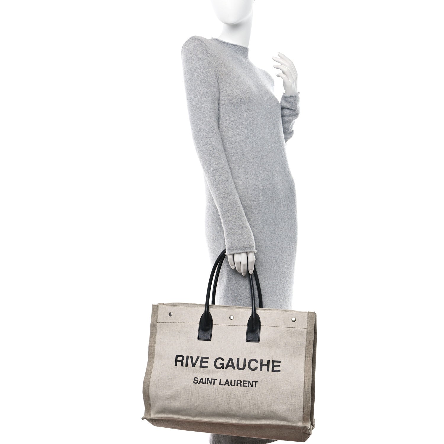 Saint Laurent SAINT LAURENT Linen Calfskin Rive Gauche Tote Optic White 2 of 10