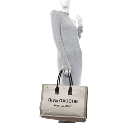 Saint Laurent SAINT LAURENT Linen Calfskin Rive Gauche Tote Optic White 2 of 10