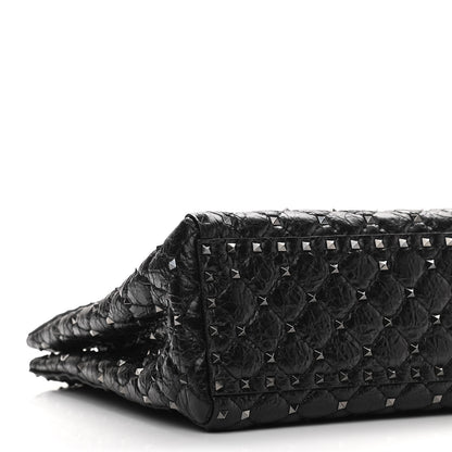 Valentino Garavani Craquele Nappa Rockstud Spike Shoulder Tote Black 8 of 9