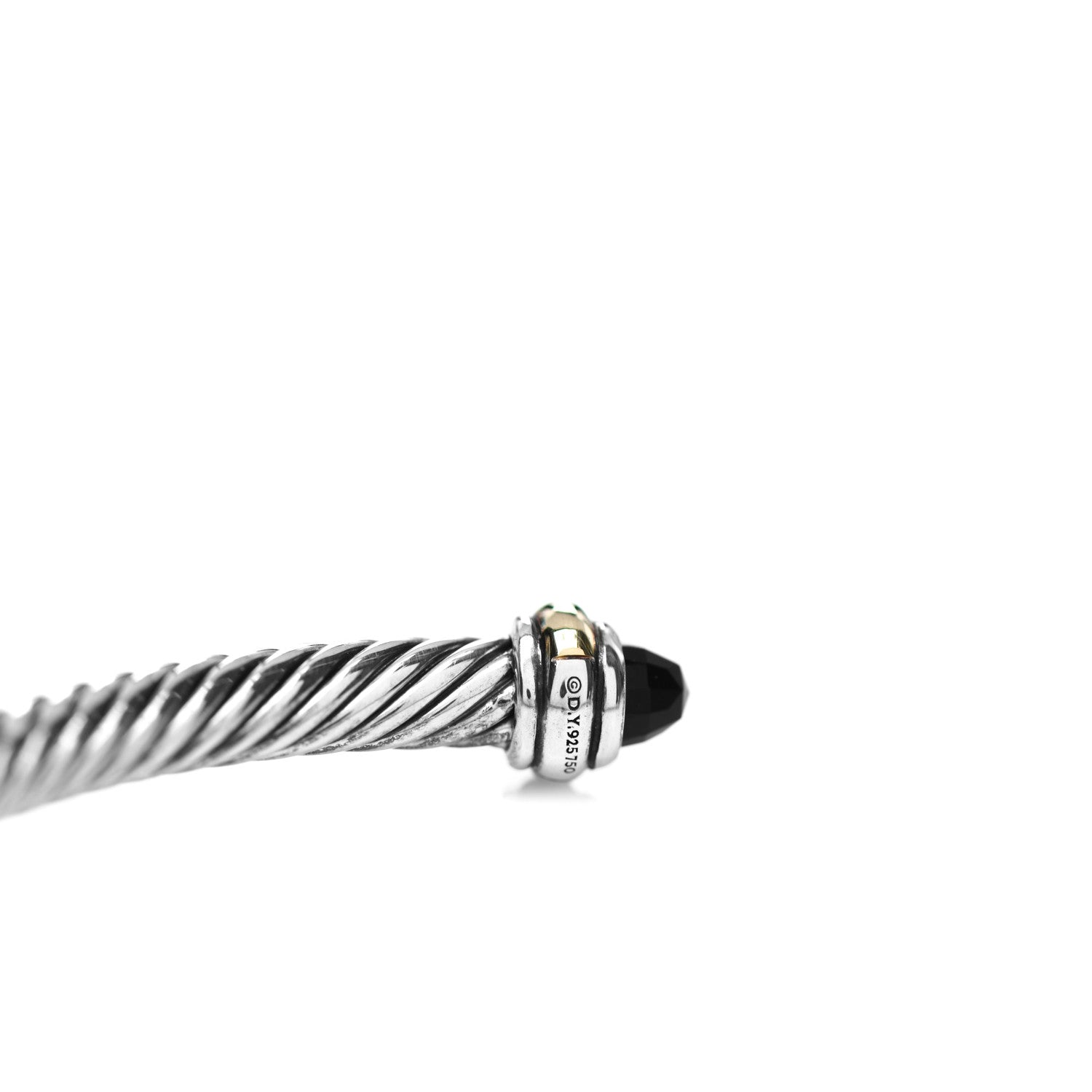 David Yurman Sterling Silver 18K Yellow Gold Black Onyx 4mm Cable Classics Bracelet 3 of 4
