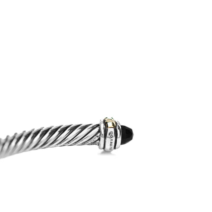 David Yurman Sterling Silver 18K Yellow Gold Black Onyx 4mm Cable Classics Bracelet 3 of 4