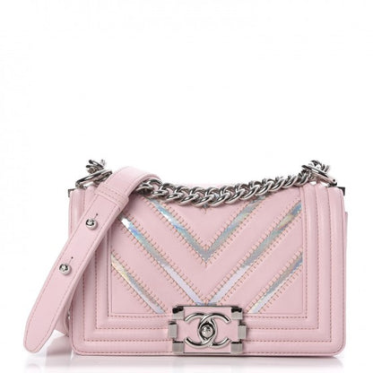Chanel Lambskin Iridescent PVC Chevron Quilted Small Boy Flap Light Pink Silver 1 of 8