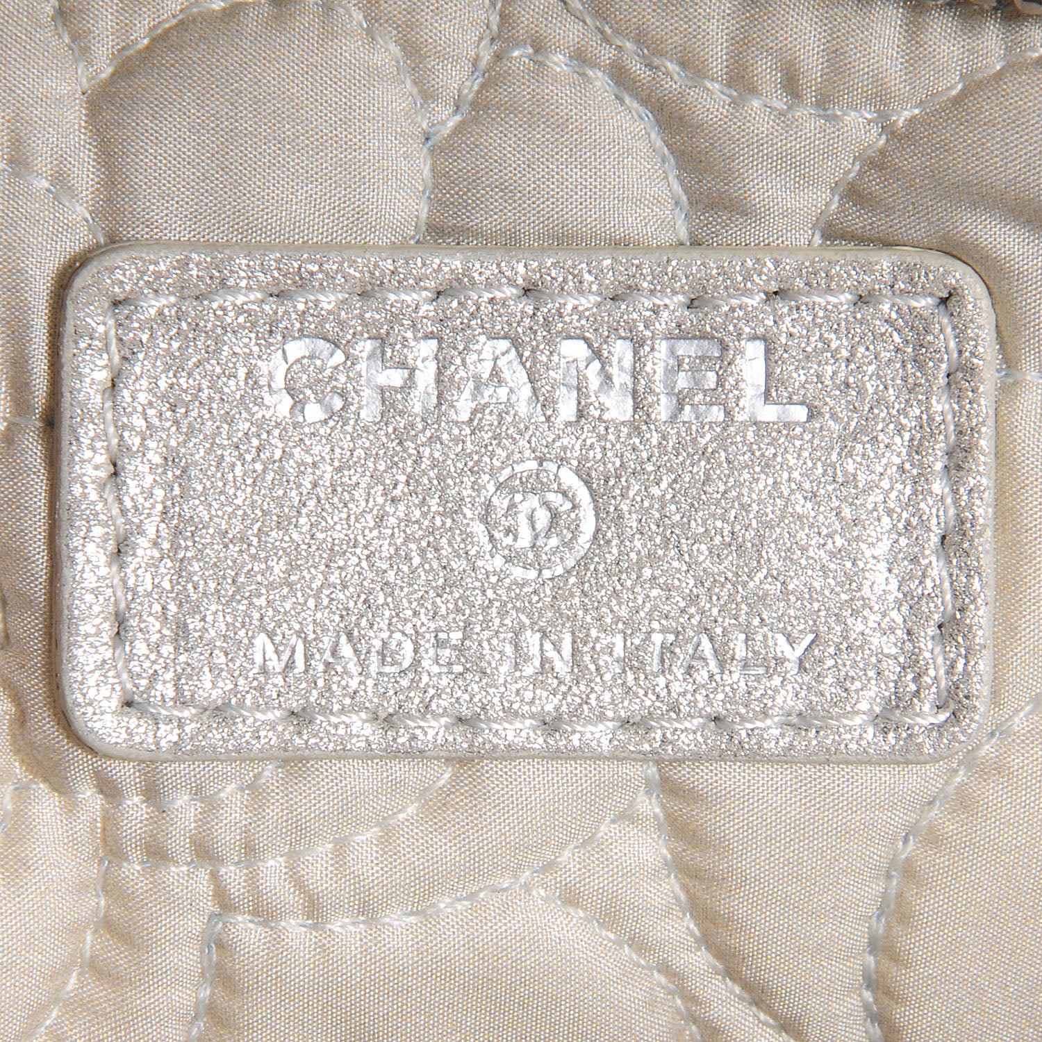 Chanel Goatskin Camellia Stitched Medium Cosmetic Case Silver 7 of 9