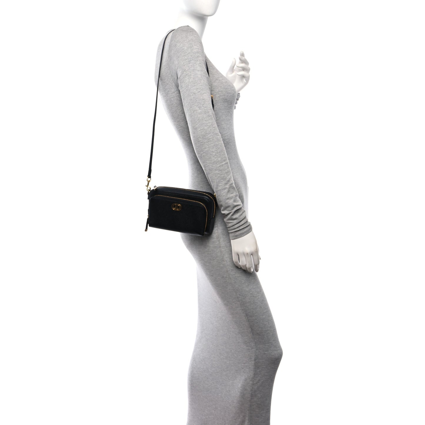 Grained Calfskin Caro Double Pouch Black