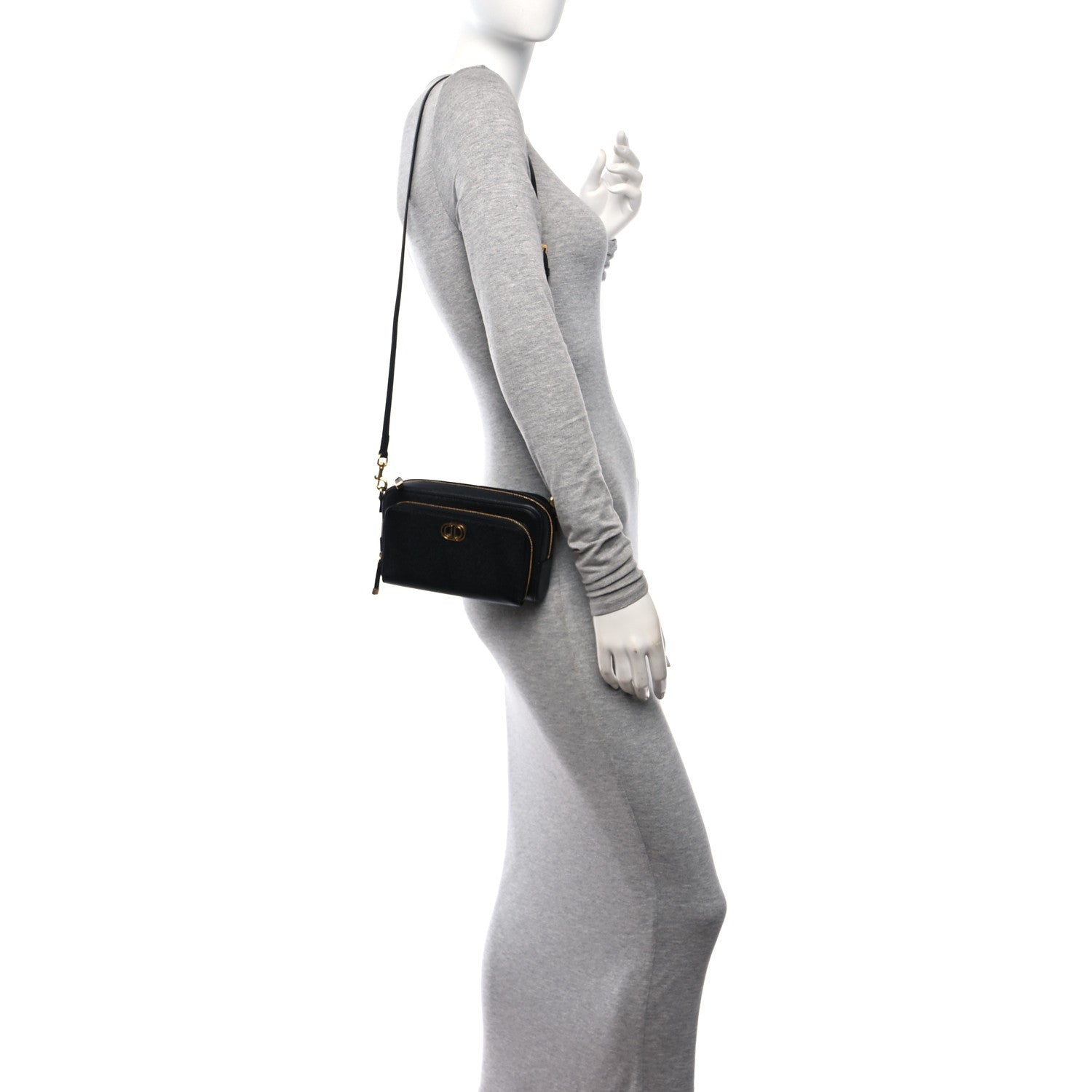 Christian Dior Grained Calfskin Caro Double Pouch Black 2 of 11