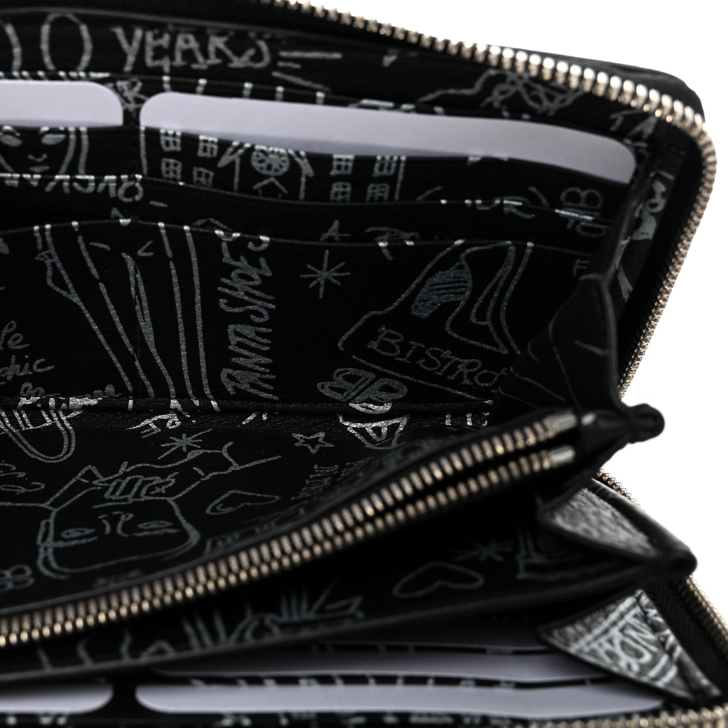 Balenciaga Calfskin Classic Silver Hardware Printed Tattoo Everyday Continental Zip Around Wallet Black 5 of 7