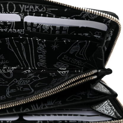 Balenciaga Calfskin Classic Silver Hardware Printed Tattoo Everyday Continental Zip Around Wallet Black 5 of 7