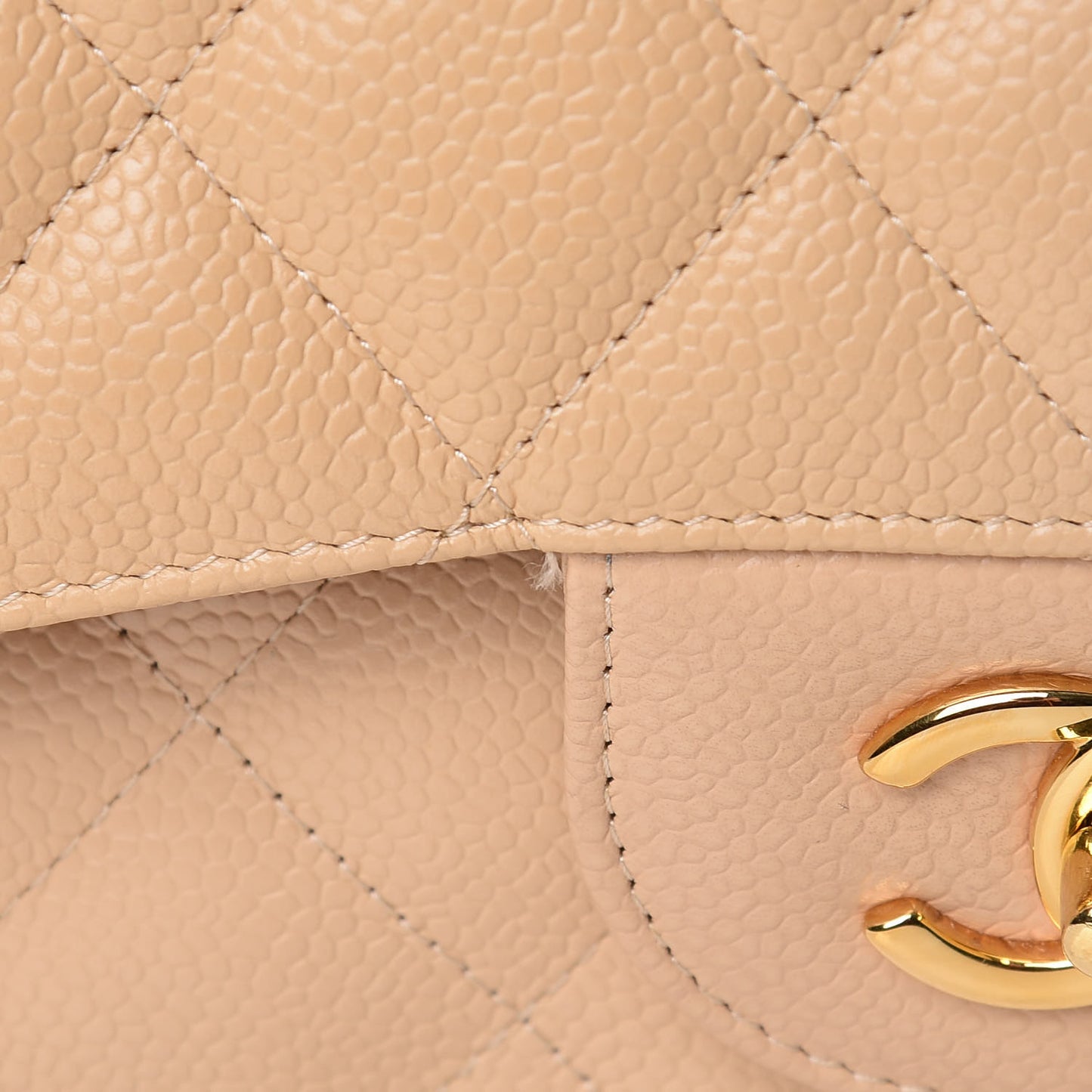 Caviar Quilted Jumbo Double Flap Light Beige