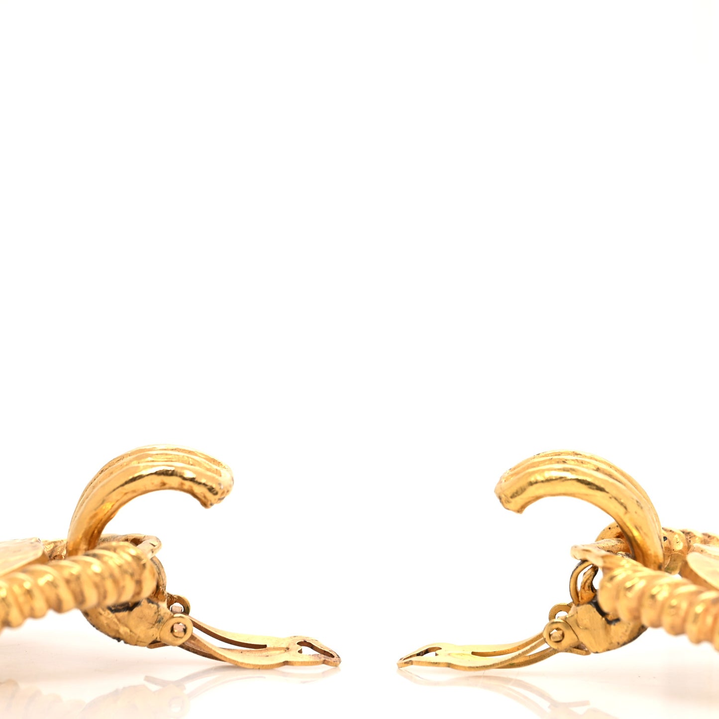 Hammered Metal Large CC Cutout Clip On Earrings Gold