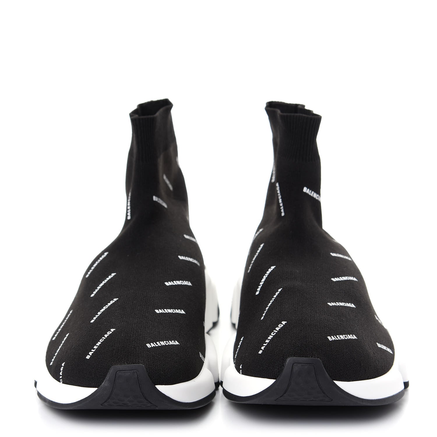 Balenciaga Neoprene Knit Allover Logo Bi-Color Sole Mens Speed Sneakers 43 Black White 2 of 11