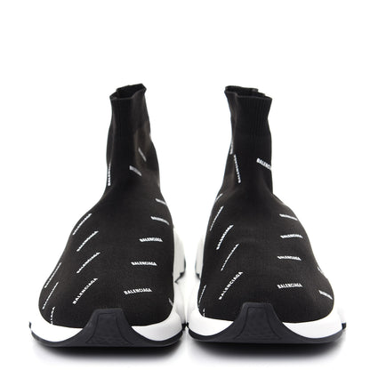Balenciaga Neoprene Knit Allover Logo Bi-Color Sole Mens Speed Sneakers 43 Black White 2 of 11