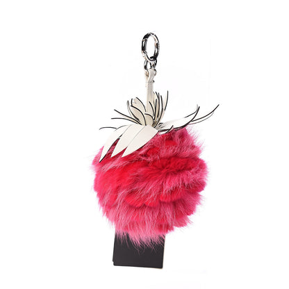 Fendi Fox Rabbit Fur Nappa Pineapple Bag Charm Fuxia White 1 of 4