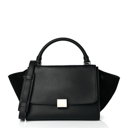 Celine Drummed Calfskin Suede Small Trapeze Black 1 of 9