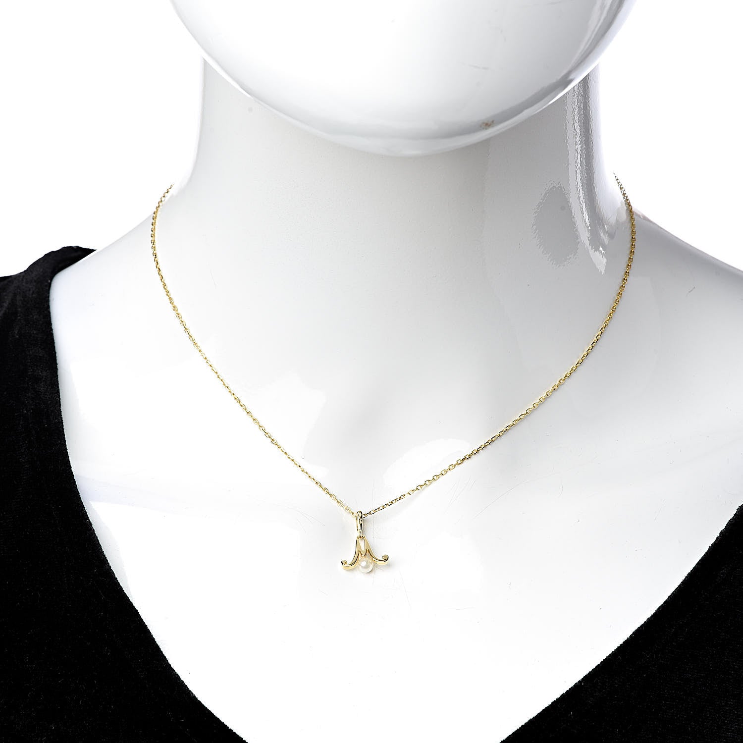 Mikimoto 18K Yellow Gold Akoya Pearl 3mm Logo Pendant Necklace 2 of 6