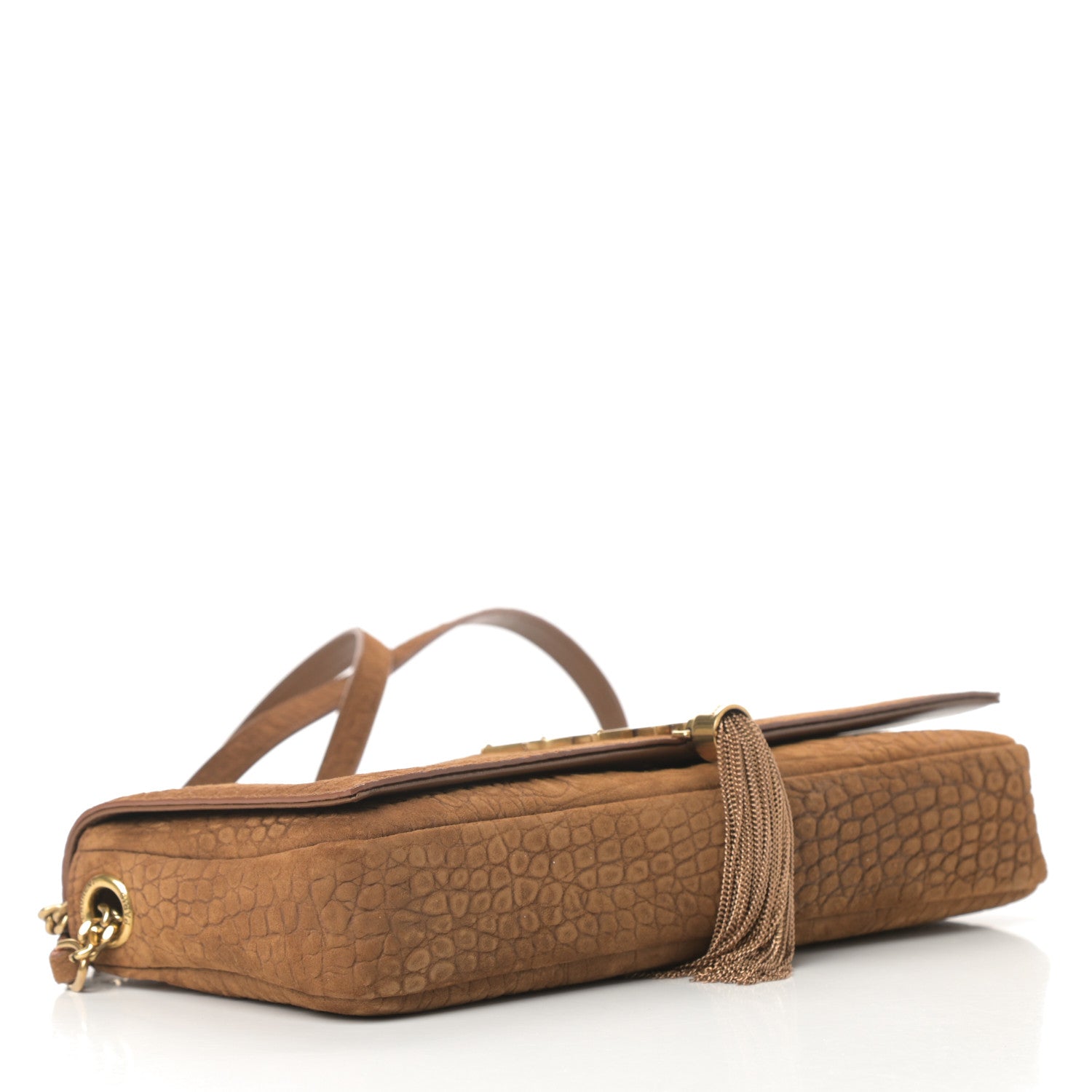 Saint Laurent Crocodile Embossed Suede Monogram Tassel Kate 99 Tan 4 of 11