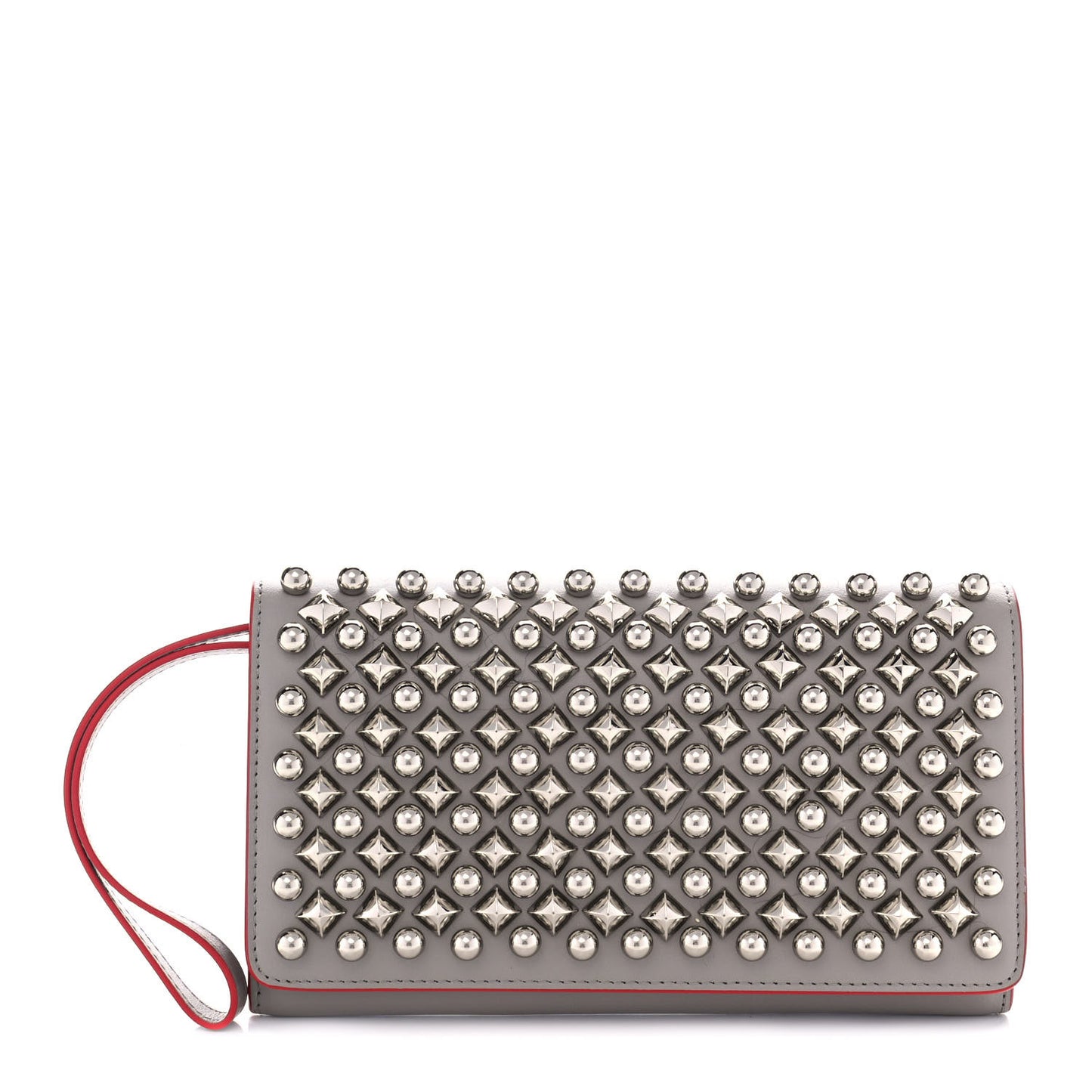 Calfskin Macaron Studded Flap Wallet Grey