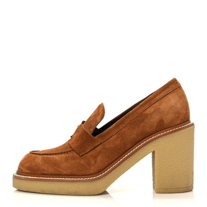 Hermes Suede Goatskin Didi 70 Loafers 37.5 Marron Iroko 1 of 7