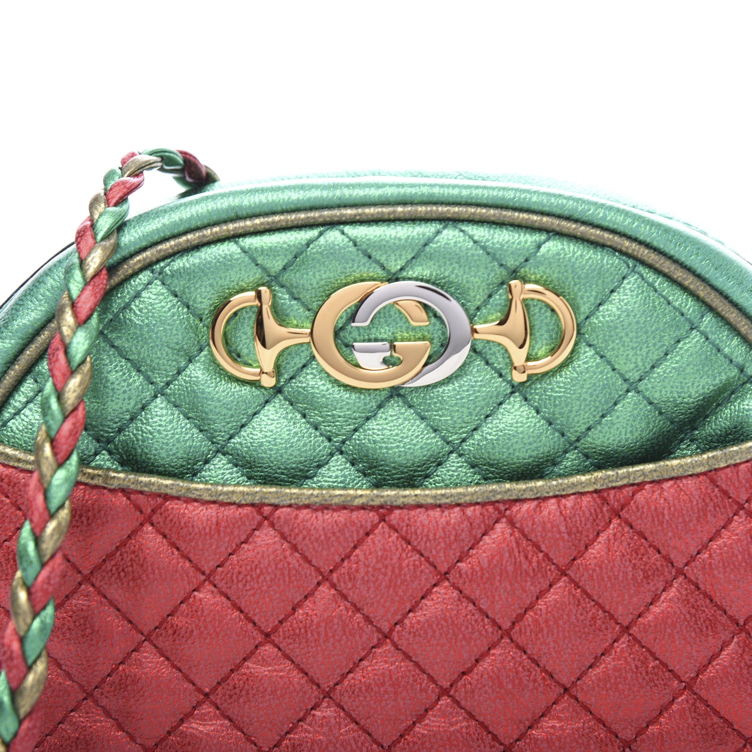 Gucci Laminated Nappa Trapuntata Mini Zumi Dome Shoulder Bag Rosso Jasmine Green Rame 9 of 9