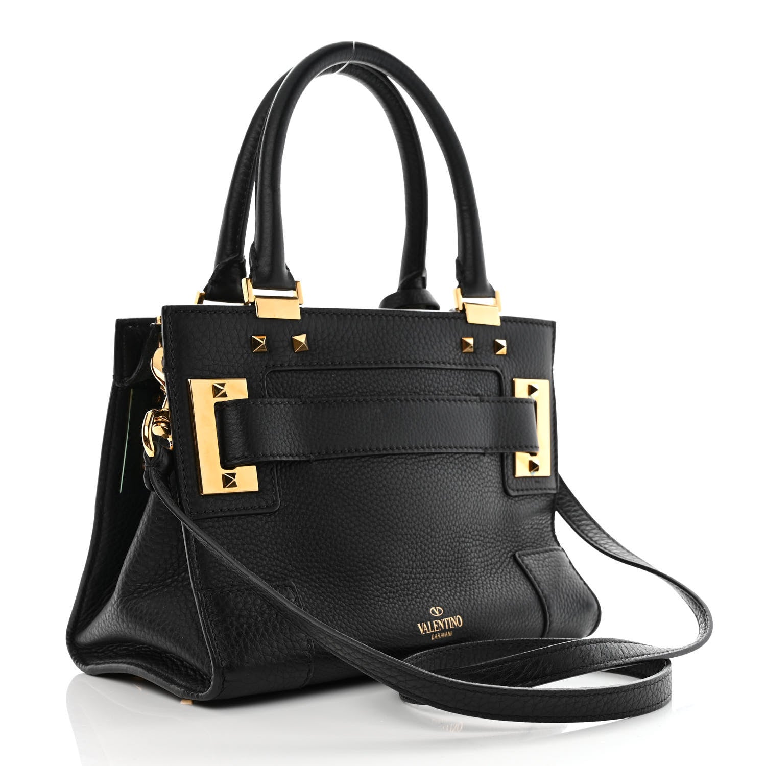 Valentino Garavani Grained Calfskin Twist Lock My Rockstud Shoulder Bag Black 3 of 10
