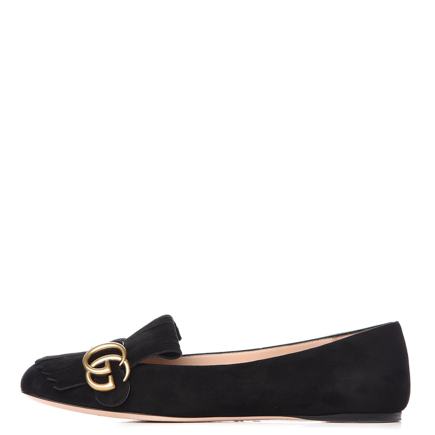 Gucci Kid Scamosciato GG Marmont Fringe Flats 39 Black 1 of 14