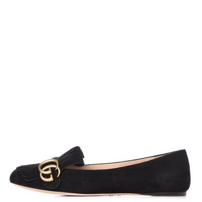 Gucci Kid Scamosciato GG Marmont Fringe Flats 39 Black 1 of 14