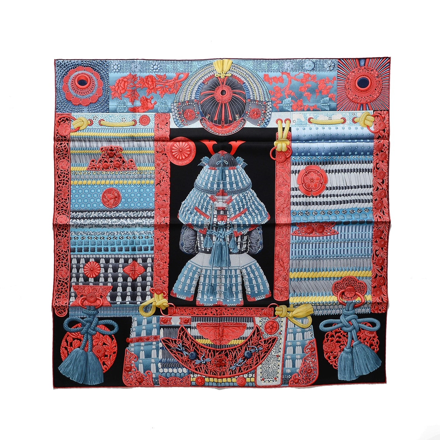 Silk Parures de Samouraïs Scarf 90 Black Rouge Blue Jean