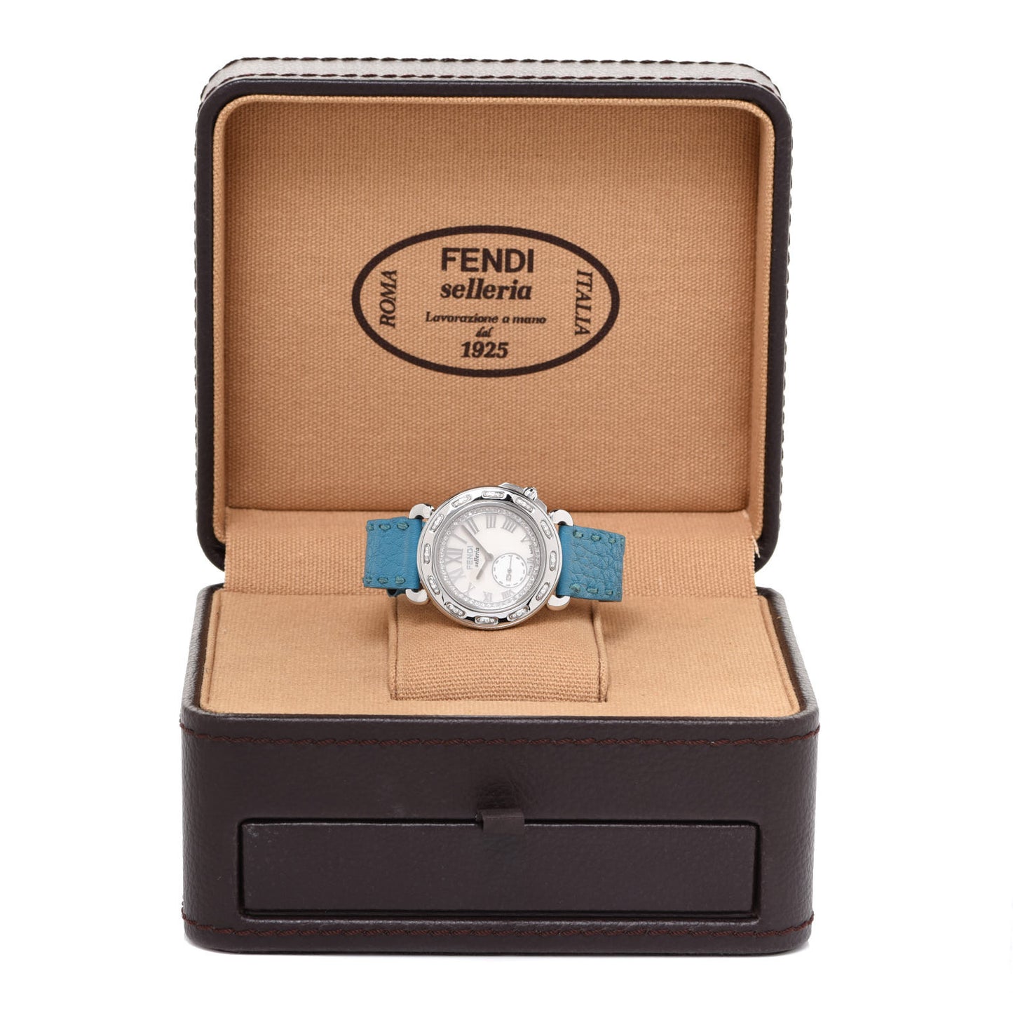 Stainless Steel Calfskin Diamond Mother of Pearl 37mm Selleria Quartz Watch Blue