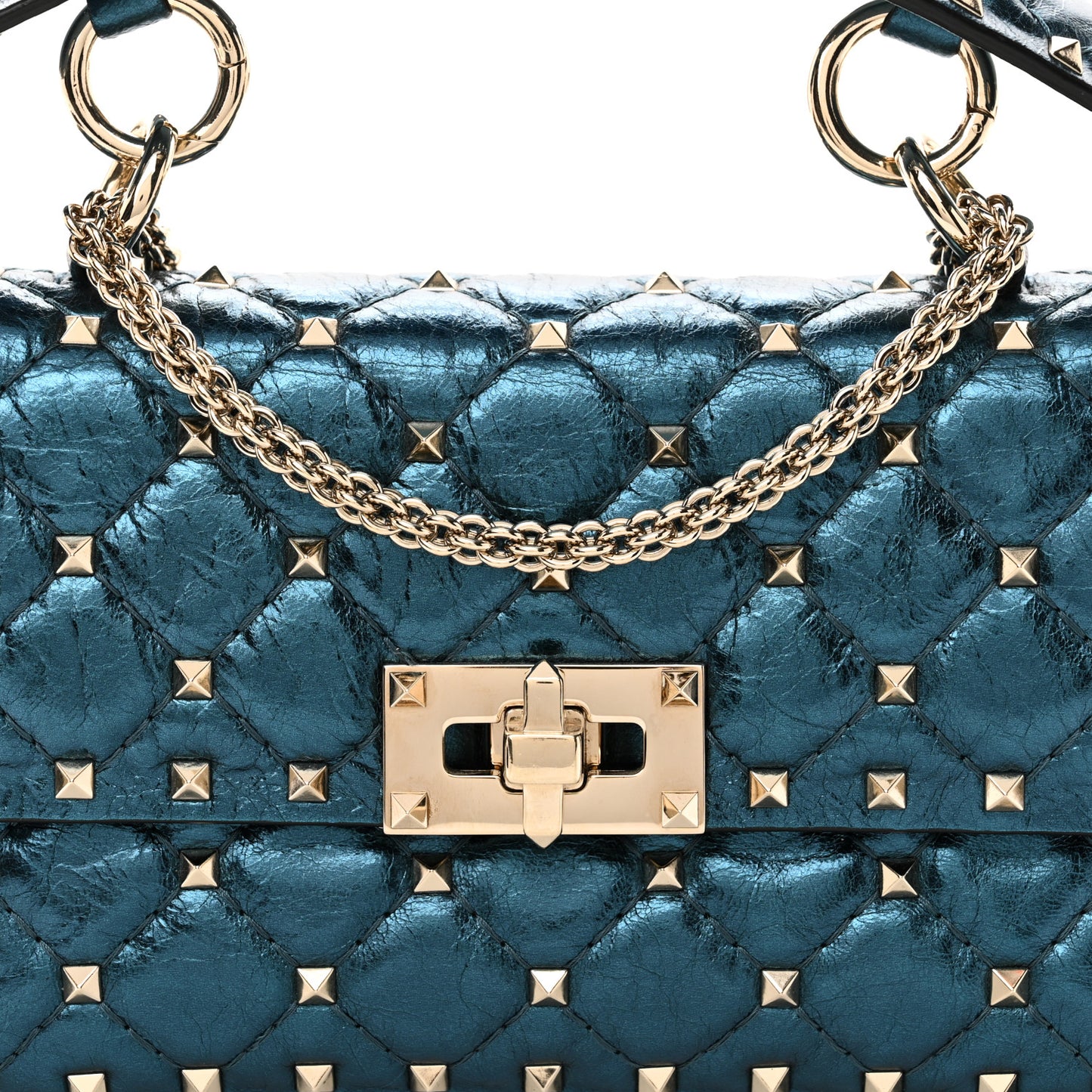 Metallic Wrinkled Lambskin Small Rockstud Spike Shoulder Bag Peacock
