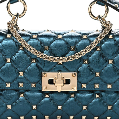 Valentino Garavani Metallic Wrinkled Lambskin Small Rockstud Spike Shoulder Bag Peacock 7 of 9