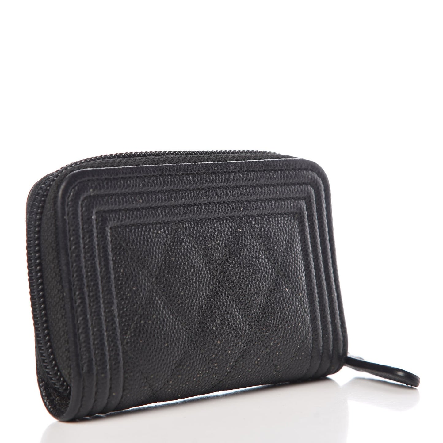 Caviar Quilted Boy Zip Around Coin Purse Wallet Black