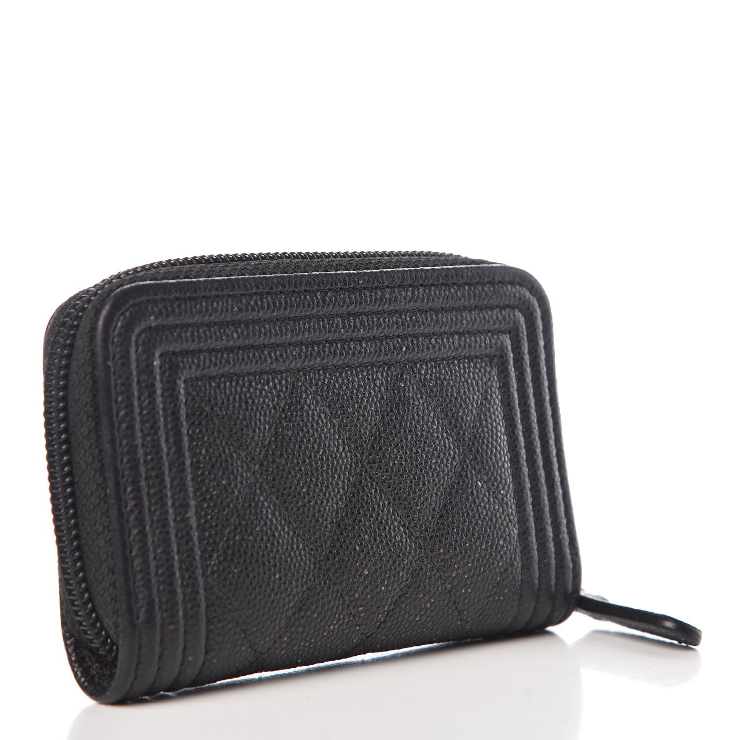 Chanel Caviar Quilted Boy Zip Around Coin Purse Wallet Black 3 of 8