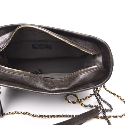 Chanel Metallic Caviar Chevron Quilted Medium Gabrielle Hobo Dark Silver Gold 5 of 11